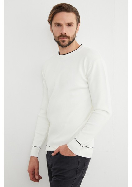 Basic Çizgili Bisiklet Yaka Triko Kazak