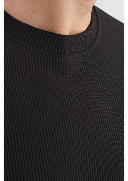 Basic Fitilli Bisiklet Yaka Sweatshirt