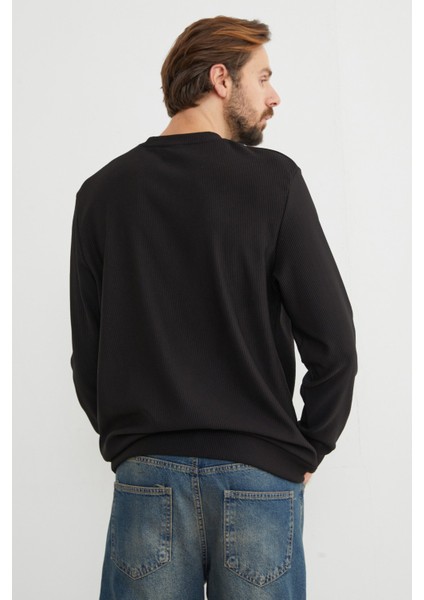 Basic Fitilli Bisiklet Yaka Sweatshirt