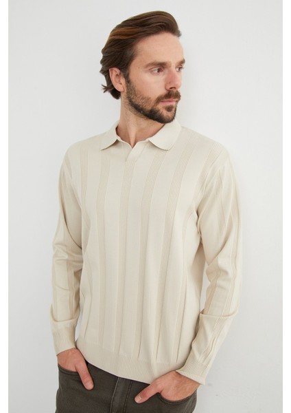 Şeritli Polo Yaka Triko Kazak fiyatları