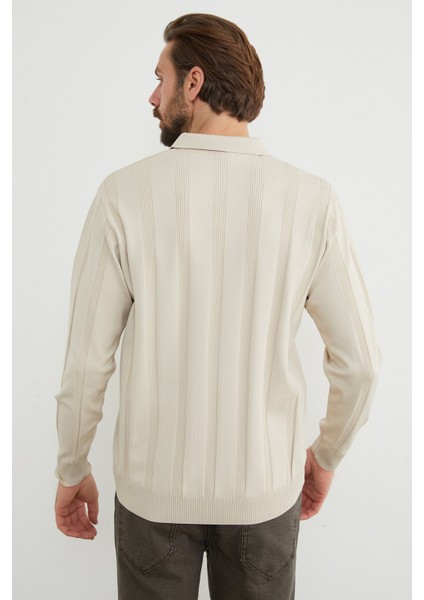 Şeritli Polo Yaka Triko Kazak