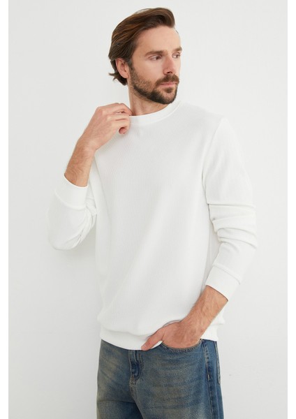 Basic Fitilli Bisiklet Yaka Sweatshirt