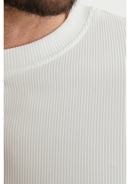 Basic Fitilli Bisiklet Yaka Sweatshirt