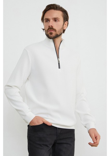 Fitilli Yarım Fermuarlı Sweatshirt