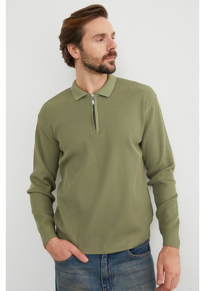 Fitilli Yarım Fermuarlı Triko Kazak indirimleri