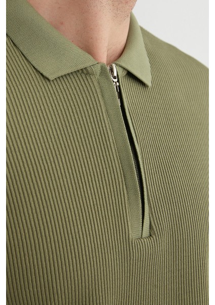 Fitilli Yarım Fermuarlı Triko Kazak