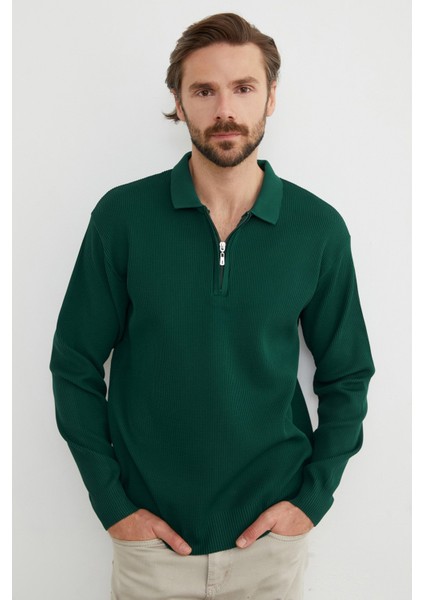 Fitilli Yarım Fermuarlı Triko Kazak