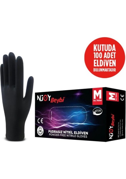 Beybi Njoy Nitril Siyah Pudrasız Eldiven 100' Lü Paket Medium fiyatları