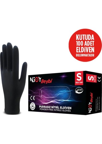 Beybi Njoy Nitril Siyah Pudrasız Eldiven 100' Lü Paket Small fiyatları