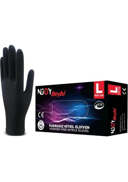 Beybi Njoy Nitril Siyah Pudrasız Eldiven 100' Lü Paket Large