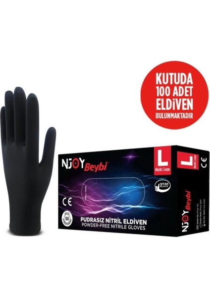 Beybi Njoy Nitril Siyah Pudrasız Eldiven 100' Lü Paket Large fiyatları
