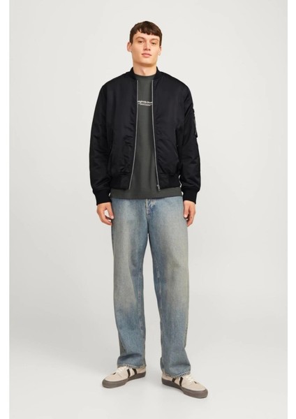 Eyesof Unisex Içi Astarlı Düz Bomber Ceket - Siyah