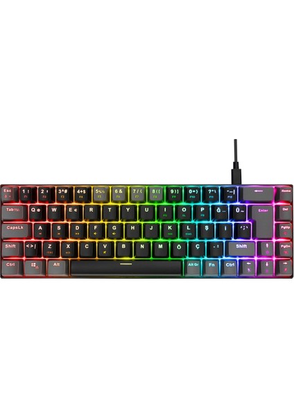 eMachines EAK68 Siyah/Gri USB RGB Backlight RED SWITCH Mekanik Q 68 Tuşlu Mini Gaming Oyuncu Klavye