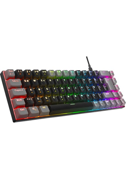 eMachines EAK68 Siyah/Gri USB RGB Backlight RED SWITCH Mekanik Q 68 Tuşlu Mini Gaming Oyuncu Klavye fiyatları