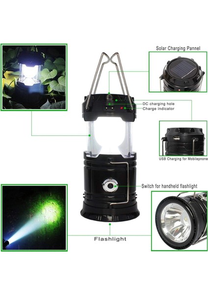 Solar Şarj Edilebilir Çok Fonksiyonlu Kamp Lambası Işıldak Powerbank indirimleri