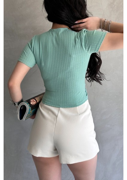 Kruvaze Yaka Crop Bluz modelleri