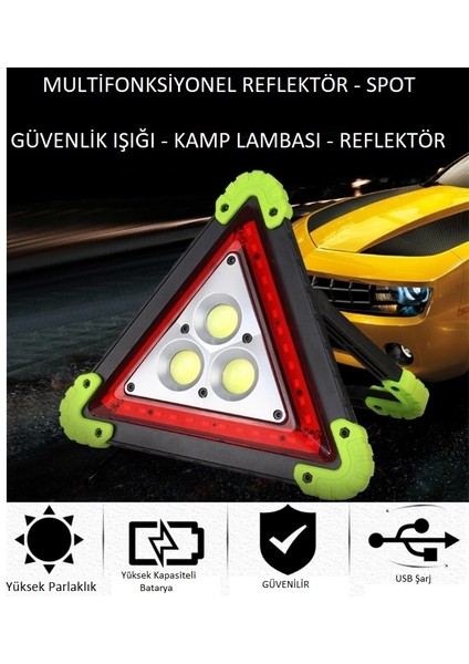 Reflektör 3 Ledli Güneş Enerjili - Kamp Feneri - Işıldak - Powerbank