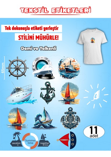 Ütü ile Yapışan Kıyafet Etiketi Gemi ve Yelkenli 11LI Set