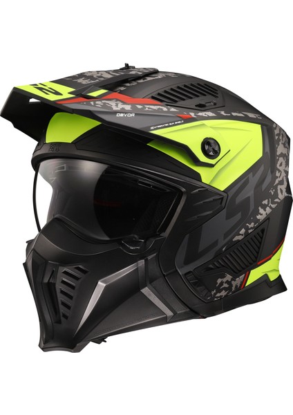 Drıfter Devor Çene Çıkarılabilir Modüler Motosiklet Kaskı Mat Siyah-Neon Sarı