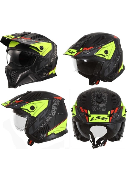 Drıfter Devor Çene Çıkarılabilir Modüler Motosiklet Kaskı Mat Siyah-Neon Sarı modelleri