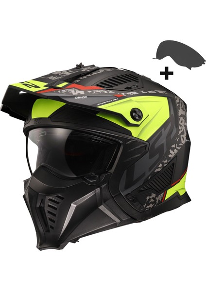 Drıfter Devor Çene Çıkarılabilir Modüler Motosiklet Kaskı Mat Siyah-Neon Sarı fırsatları