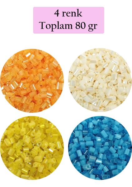 Kesme Cam Boncuk 2mm - 4 Renk - Toplam 80 Gram - BNC443