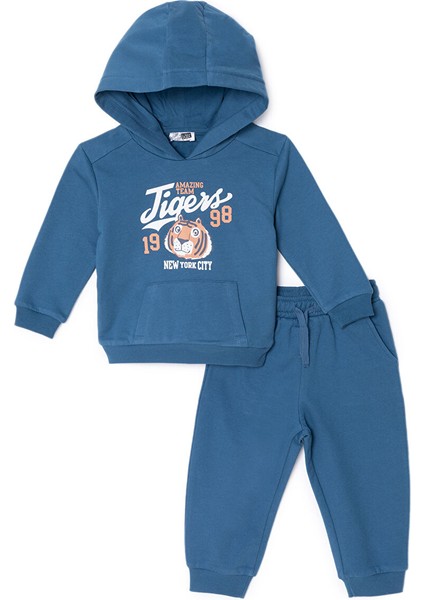 Erkek Bebek Eşofman Takımı Motto Boy Bisiklet Yaka Uzun Kol Ribanalı