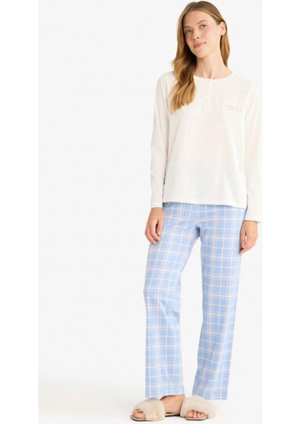 Pijama Takımı Regular Fit Uuzn Kollu Üst Kareli Uzun Alt-Fall in Love G0225AX25AU