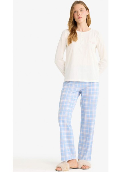 Pijama Takımı Regular Fit Uuzn Kollu Üst Kareli Uzun Alt-Fall in Love G0225AX25AU fiyatları