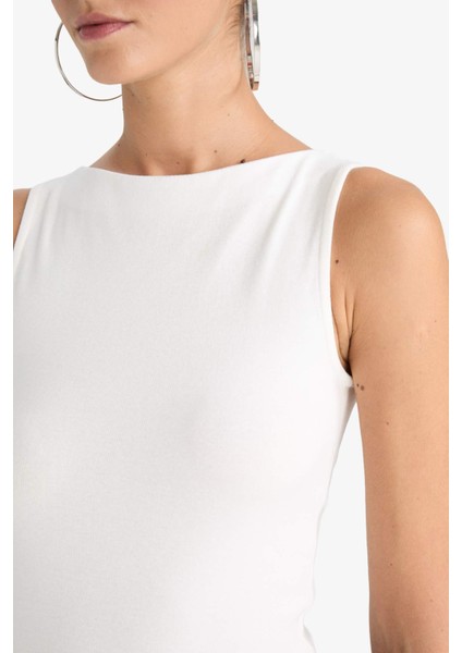 Slim Fit Dar Kesim Kayık Yaka Ribana Atlet F9572AX25AU