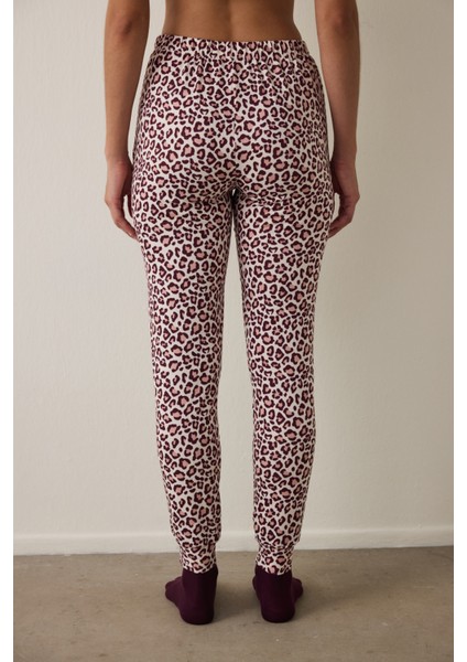 Bordo Leopar Desenli Pijama Altı fiyatları