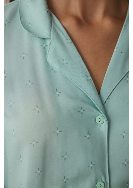 Mint Sleep-In Yıldız Desenli Gömlek Yaka Uzun Kollu Pijama Takımı modelleri