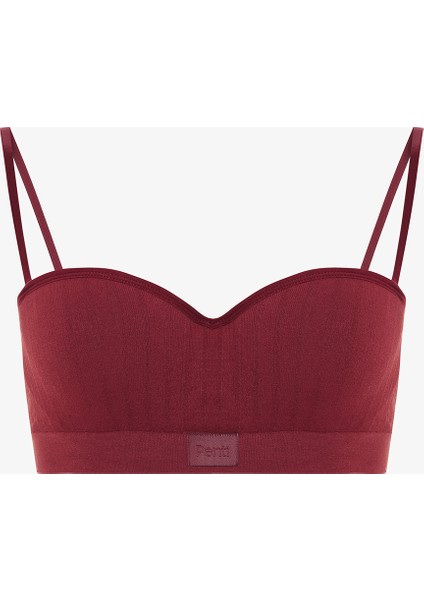 Bordo Stardoll Dikişsiz Balenli Push Up Straplez Sütyen