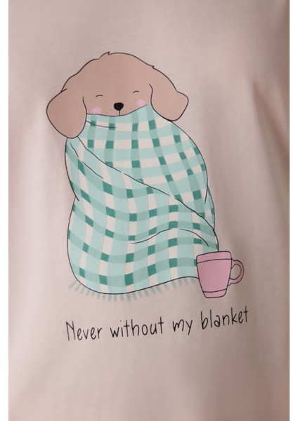 Lila Blanket Slogan Baskılı Bisiklet Yaka Pamuklu Uzun Kollu Pijama Takımı fırsatları