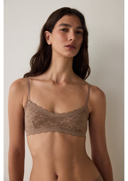 Açık Kahverengi Dantelli Balensiz Dolgusuz Üçgen Sütyen fırsatları