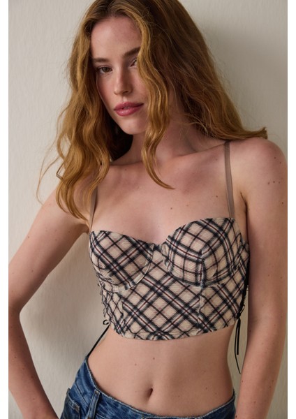 Askı Detaylı Balconette Kapsız Crop Büstiyer