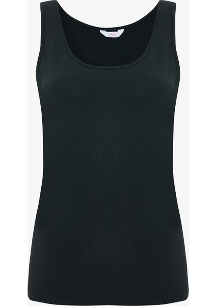 Siyah Modal Kalın Askılı U Yaka Atlet