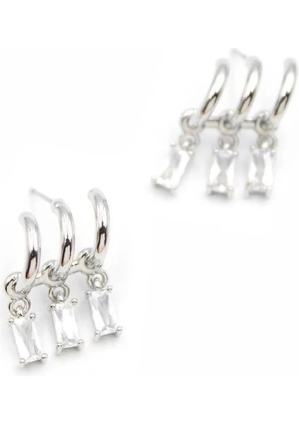 Küçük Baget Taşlı Küpe - Gümüş