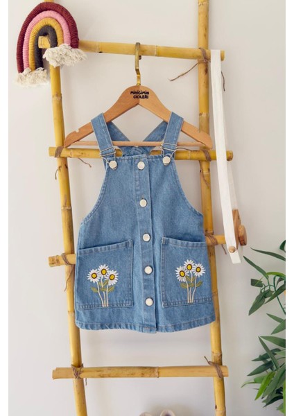 Papatya Işleme Detaylı Kot Kız çocuk jile - Açık Mavi