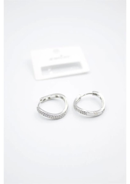 Taşlı Halka Küpe - Gümüş