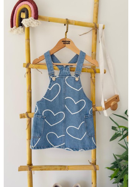 Kalp Baskılı Kot Kız Çocuk jile - Açık Mavi