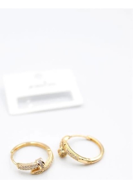 Taşlı Çivi Küpe - Altın