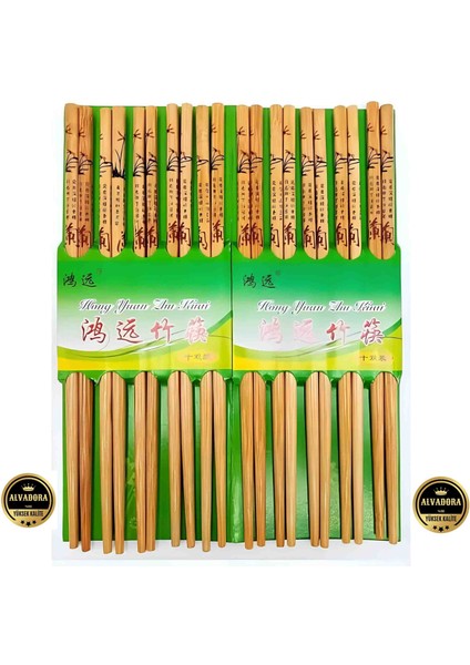 Chopstick 20’li Set Çin, Japonya, Kore, Vietnam Tarzı El Yapımı Doğal Bambu Ahşap Yemek Çubukları
