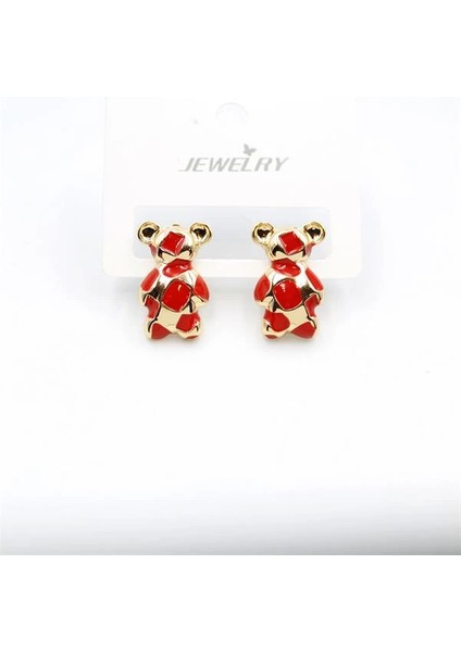 Mineli Ayıcık Küpe - Kırmızı