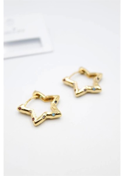 Taşlı Yıldız Küpe - Altın