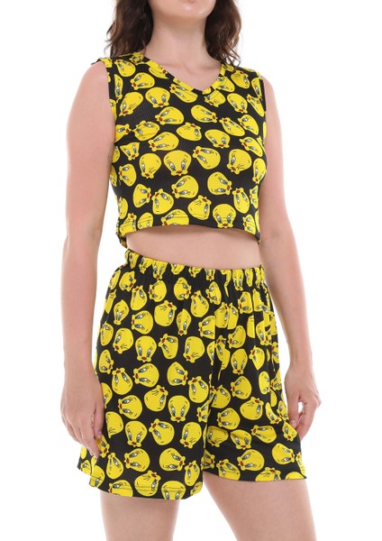 Çizgi Film Karakterli Jarse Kumaş Şortlu Alt Üst Takım