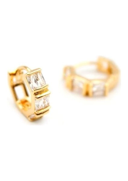 Taşlı Halka Küpe - Altın