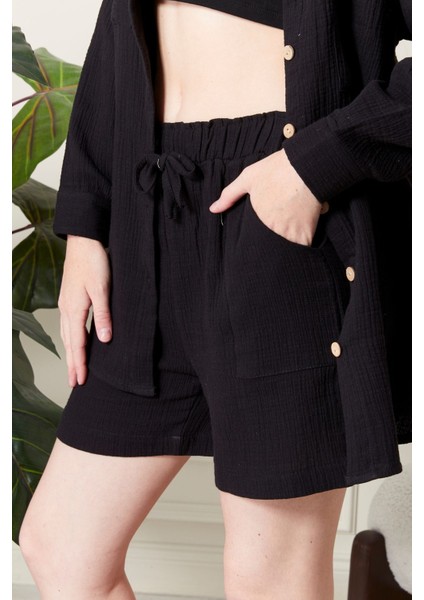Soft %100 Koton Kumaş Şort Gömlek Takım