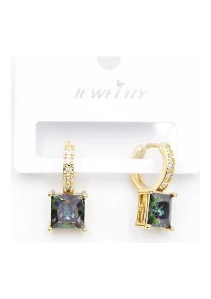 Kare Taşlı Küpe - Altın