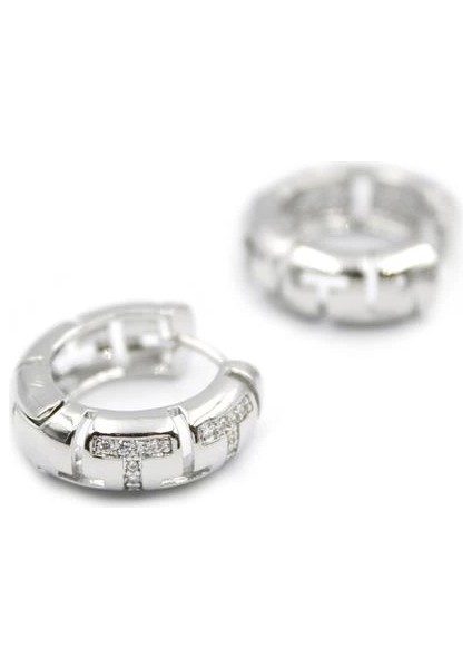 Taşlı Halka Küpe - Gümüş